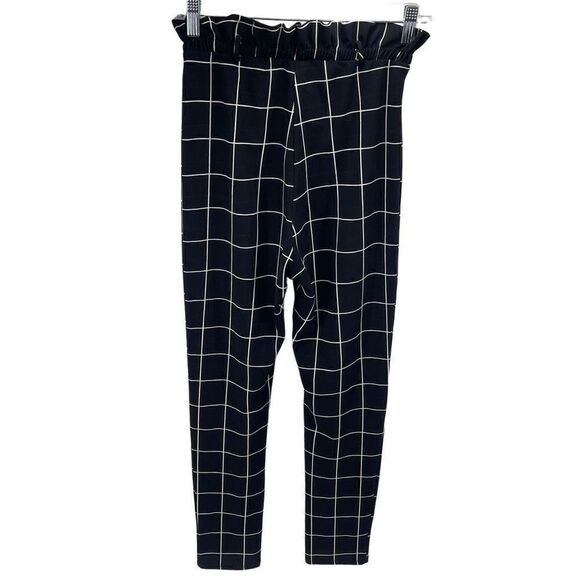 Day & Night paper bag waist Pull On Pants Windowpane Stretch Black White Small - Picture 2 of 9
